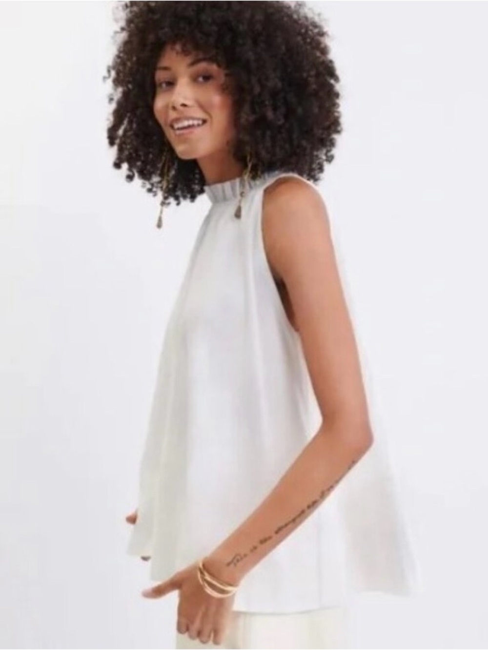 NWT MERSEA Endless Summer White Cotton High Ruffle Neck Swing Top